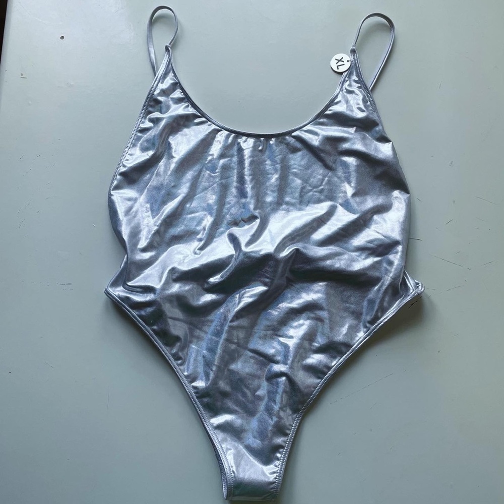 Forever 21 silver/iridescent deep cut body suit